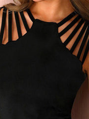 Solid color shoulder hollow sexy knitted halter neck vest women's top - 808Lush