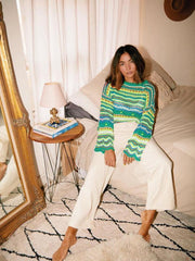 Splicing Knit Sweater Loose Intercolor Foreign Trade Round Neck Striped Sweater Women - 808Lush