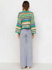 Splicing Knit Sweater Loose Intercolor Foreign Trade Round Neck Striped Sweater Women - 808Lush