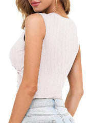 Spring Summer Ladies Top Solid Color Short Sexy Slim Cross Pleated Vest - 808Lush