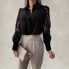 women's color lace stitching shirt shirt for women - 808Lush
