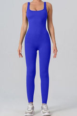 Square Neck Wide Strap Active Jumpsuit - 808Lush
