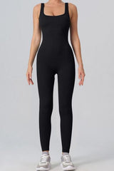 Square Neck Wide Strap Active Jumpsuit - 808Lush