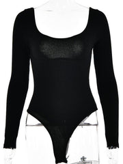 Square neck sexy backless long sleeve bodysuit - 808Lush