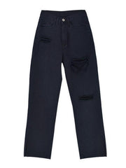 Straight-leg mopping trousers ripped ankle slit flared jeans - 808Lush