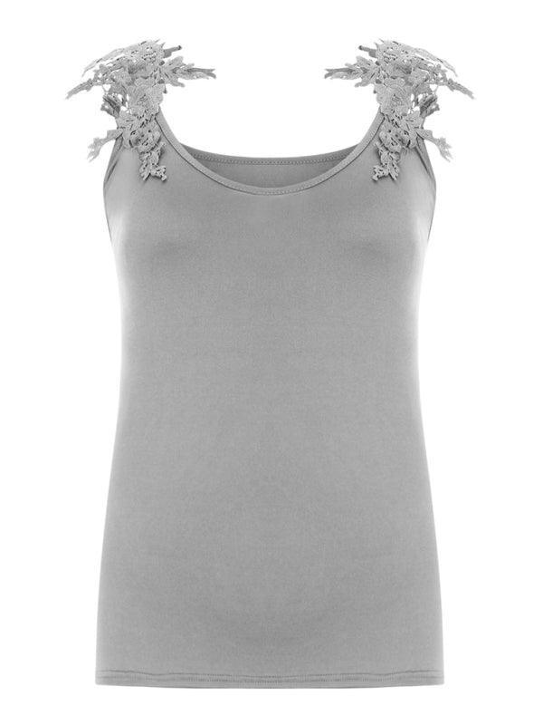 Summer U-neck solid color lace top vest - 808Lush