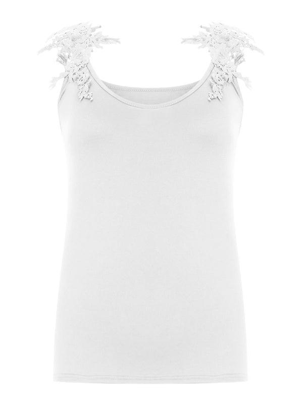 Summer U-neck solid color lace top vest - 808Lush
