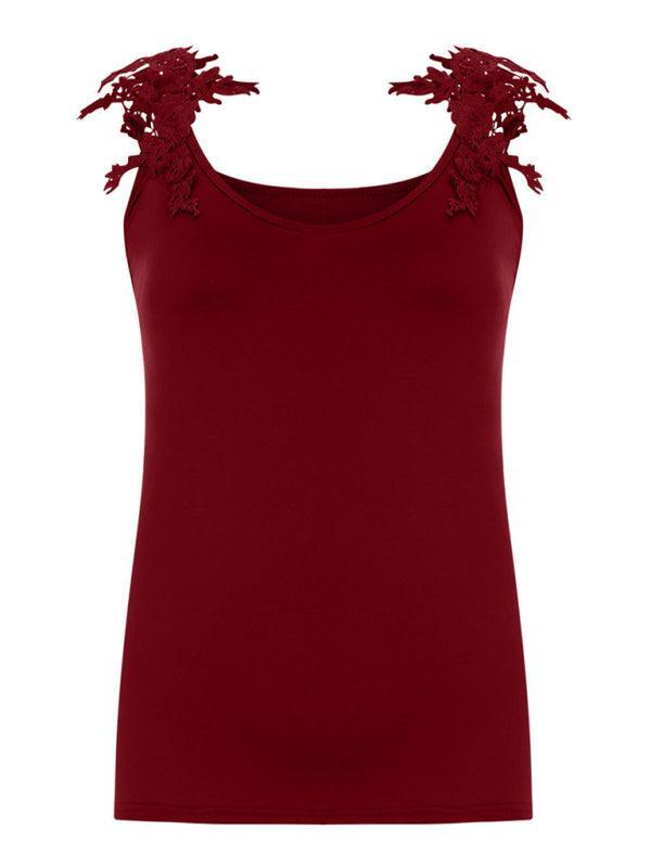Summer U-neck solid color lace top vest - 808Lush