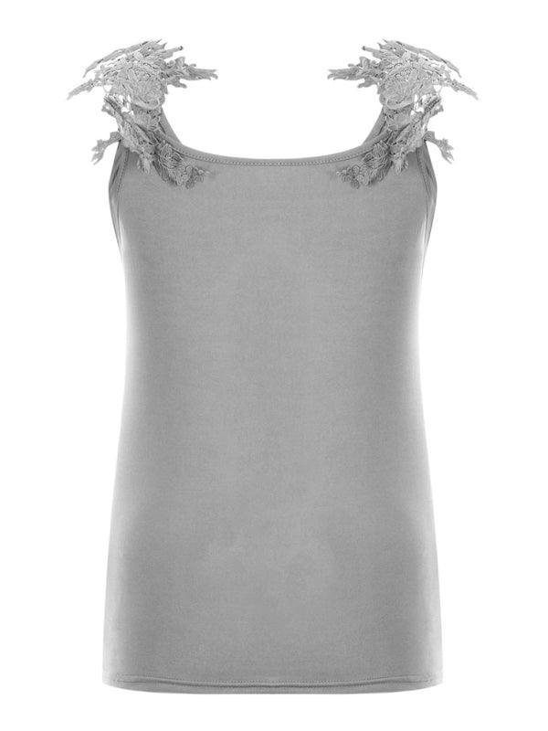 Summer U-neck solid color lace top vest - 808Lush