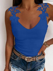 Summer U-neck solid color lace top vest - 808Lush