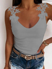 Summer U-neck solid color lace top vest - 808Lush