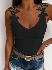 Summer U-neck solid color lace top vest - 808Lush