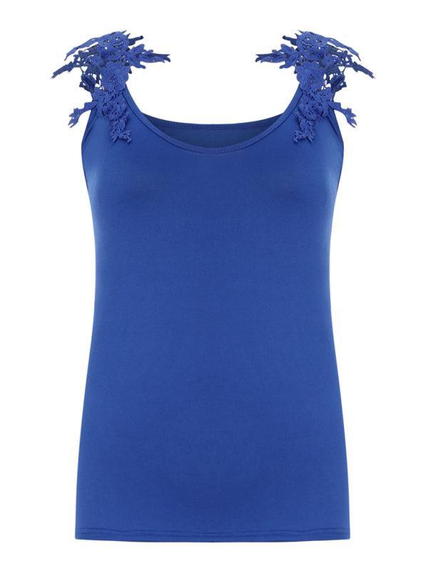 Summer U-neck solid color lace top vest - 808Lush