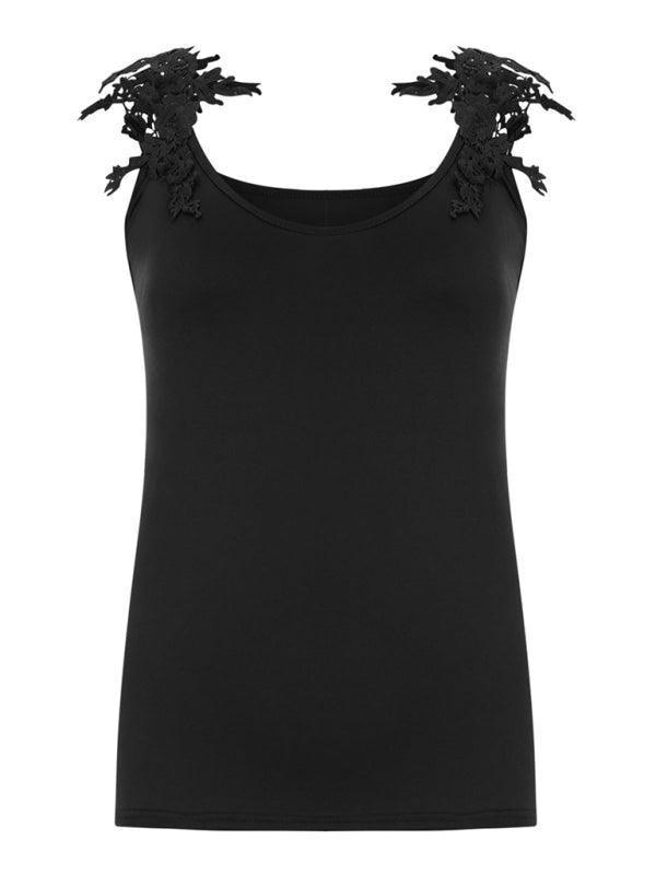 Summer U-neck solid color lace top vest - 808Lush