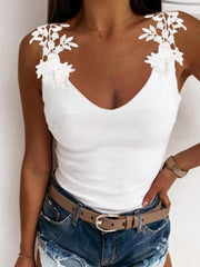 Summer U-neck solid color lace top vest - 808Lush