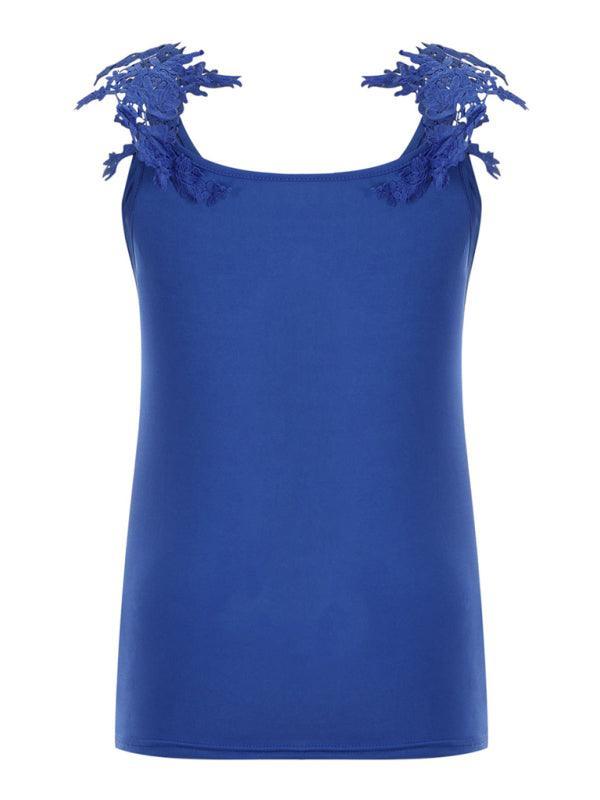 Summer U-neck solid color lace top vest - 808Lush