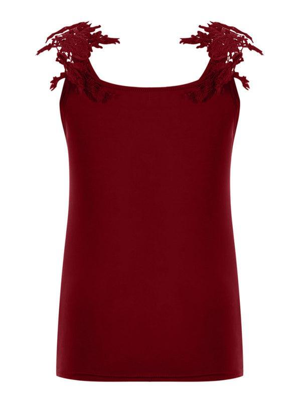 Summer U-neck solid color lace top vest - 808Lush