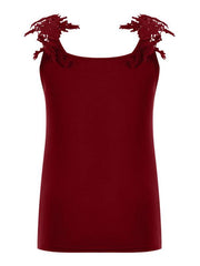 Summer U-neck solid color lace top vest - 808Lush