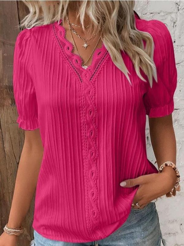 holiday fashion hollow short-sleeved women's shirt - 808Lush