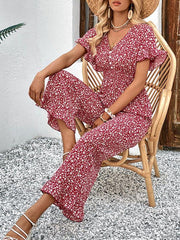 Summer women's fashion red printed European and American jumpsuit - 808Lush