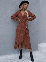 Surplice Neck Ruffled Midi Dress - 808Lush