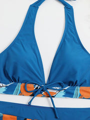 Swimsuit Women's Split High Waist Boxer Ties Printed Solid Color Stitching Bikini - 808Lush