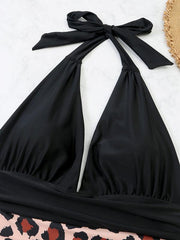 Swimsuit women's one-piece halter sexy color-block belly-covering bikini swimsuit - 808Lush