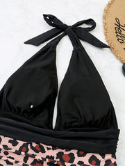 Swimsuit women's one-piece halter sexy color-block belly-covering bikini swimsuit - 808Lush