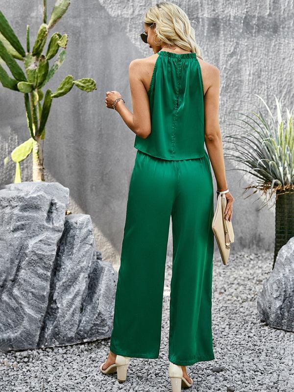 Temperament Commuter Glossy Fabric Trousers Two-piece Set - 808Lush