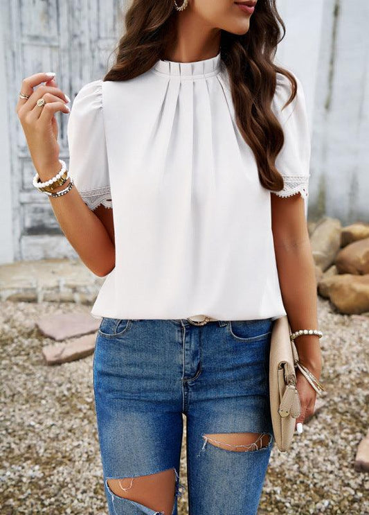 Temperamental casual puff sleeve short sleeve top - 808Lush