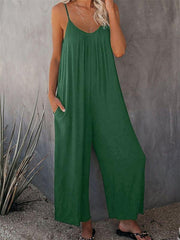 Trousers solid color side pocket loose casual suspender jumpsuit - 808Lush
