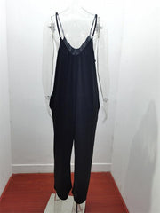 Trousers solid color side pocket loose casual suspender jumpsuit - 808Lush