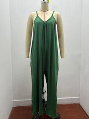 Trousers solid color side pocket loose casual suspender jumpsuit - 808Lush