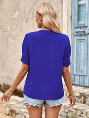 V-neck fashion solid color fresh loose short-sleeved top - 808Lush