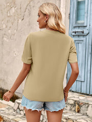 V-neck fashion solid color fresh loose short-sleeved top - 808Lush