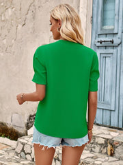 V-neck fashion solid color fresh loose short-sleeved top - 808Lush