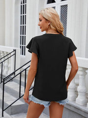 V-neck flying sleeve solid color short-sleeved chiffon loose top - 808Lush
