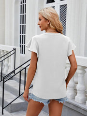 V-neck flying sleeve solid color short-sleeved chiffon loose top - 808Lush