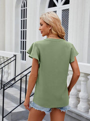 V-neck flying sleeve solid color short-sleeved chiffon loose top - 808Lush