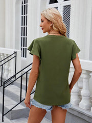 V-neck flying sleeve solid color short-sleeved chiffon loose top - 808Lush