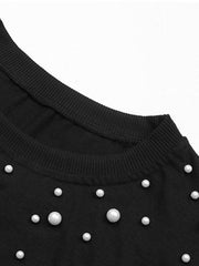 Vintage Top Beaded Long Sleeve Black Knit Sweater - 808Lush