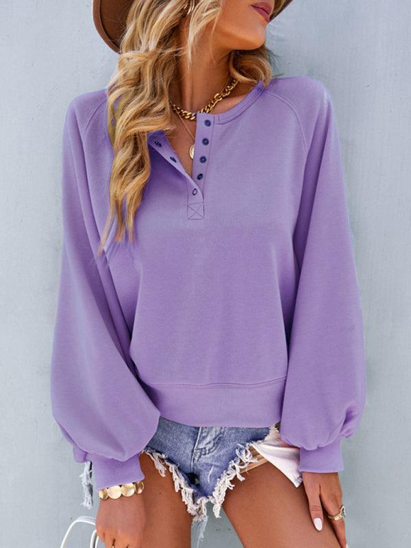 Women Fashion Casual Loose Casual Solid Color Hoodie Long Sleeve Tops - 808Lush