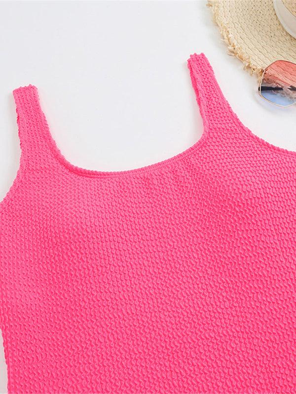 Women's Candy Color Fluorescent Pleated Fabric One-Piece Swimsuit - 808Lush