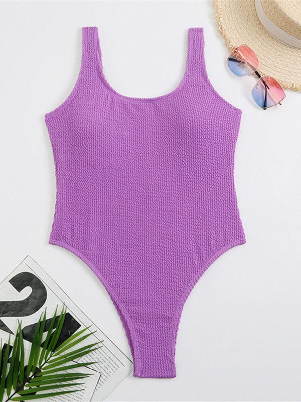 Women's Candy Color Fluorescent Pleated Fabric One-Piece Swimsuit - 808Lush
