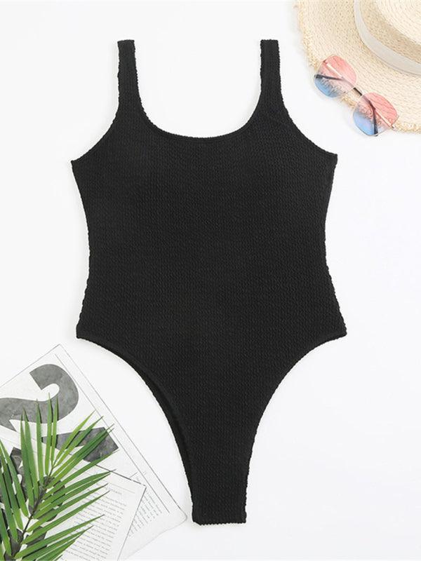 Women's Candy Color Fluorescent Pleated Fabric One-Piece Swimsuit - 808Lush