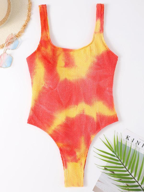 Women's Candy Color Fluorescent Pleated Fabric One-Piece Swimsuit - 808Lush