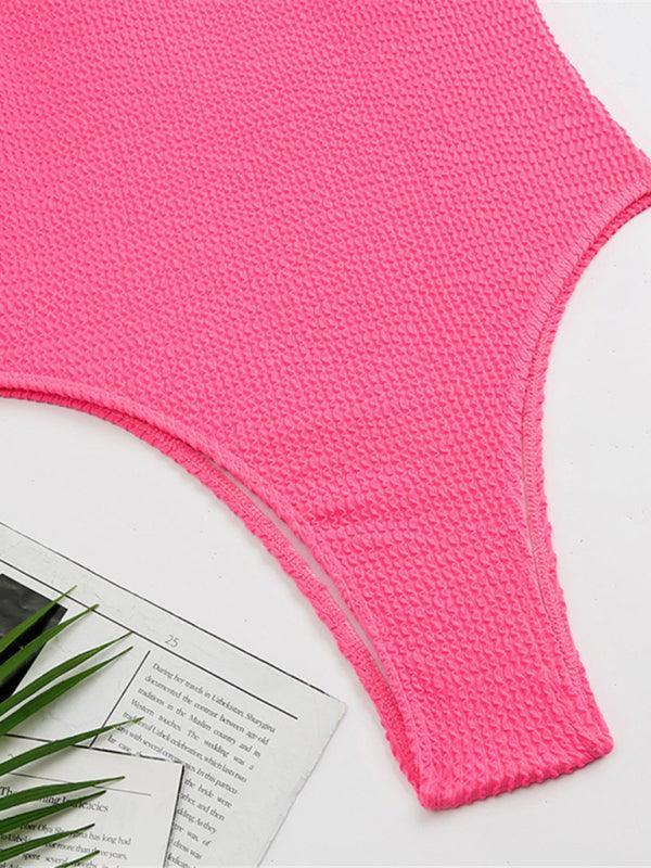 Women's Candy Color Fluorescent Pleated Fabric One-Piece Swimsuit - 808Lush