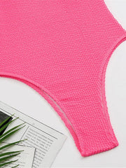 Women's Candy Color Fluorescent Pleated Fabric One-Piece Swimsuit - 808Lush