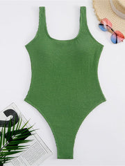 Women's Candy Color Fluorescent Pleated Fabric One-Piece Swimsuit - 808Lush