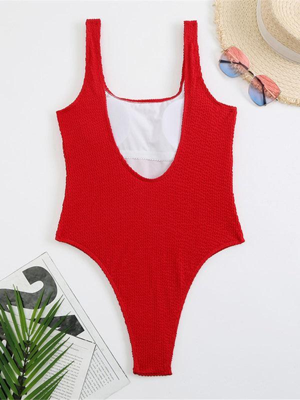 Women's Candy Color Fluorescent Pleated Fabric One-Piece Swimsuit - 808Lush